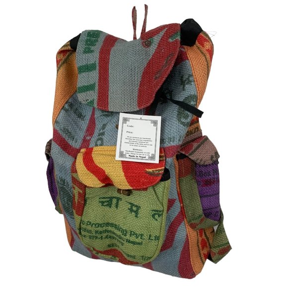 Burlap Colorful Backpack Made in Nepal - New - Picture 2 of 5